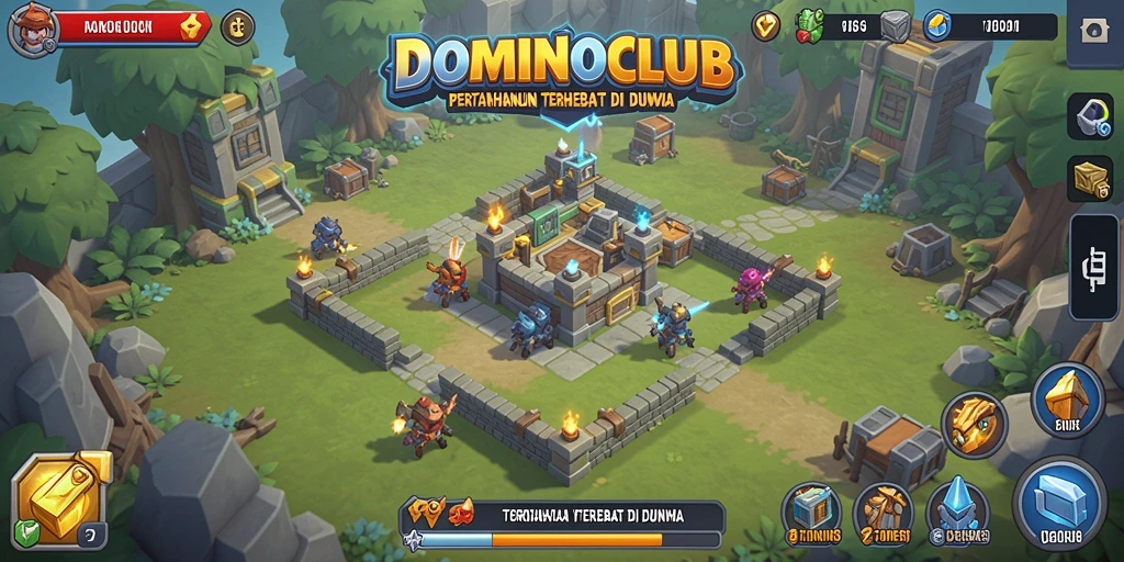 Tangkapan layar gameplay DOMINOCLUB menampilkan serangan tower yang seru.