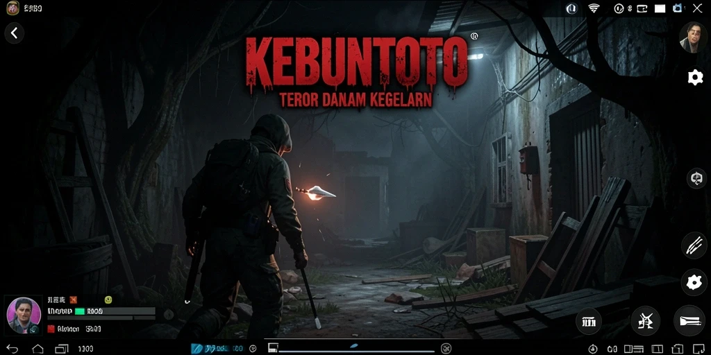 Tangkapan layar gameplay KEBUNTOTO dengan suasana horror yang mencekam.