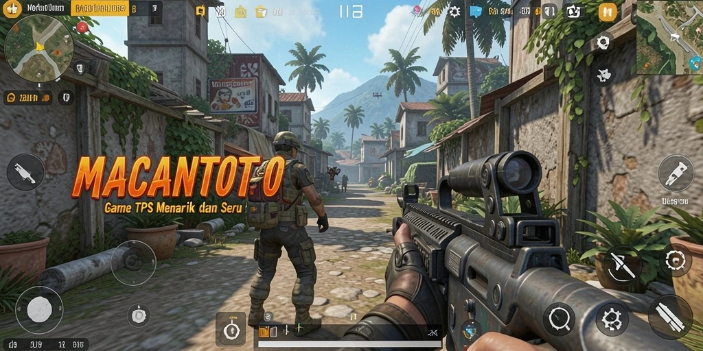 Tangkapan layar gameplay MACANTOTO memperlihatkan aksi pertempuran seru dalam genre TPS.
