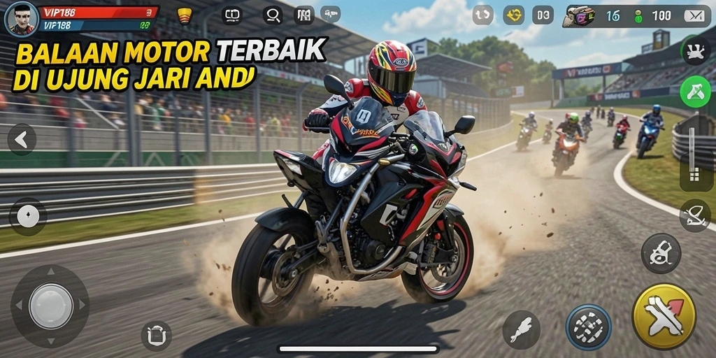 Gambaran gameplay mendebarkan dari balapan motor di VIP188.
